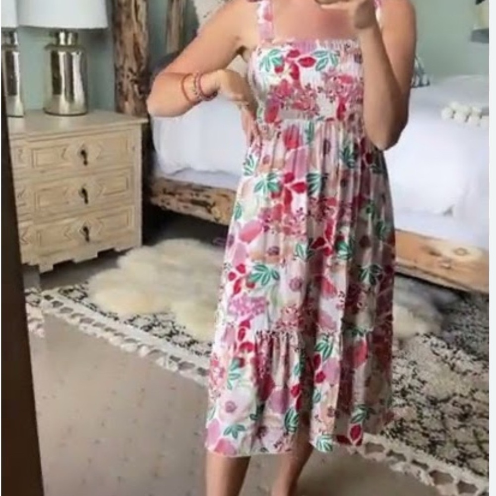 Grace & Lace Pink and Green Floral Midi Dress